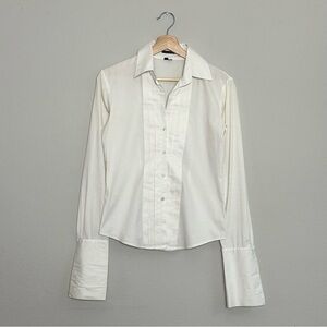 Theory Brand Ivory Collared Shirt x-long open slit fashion sleeves